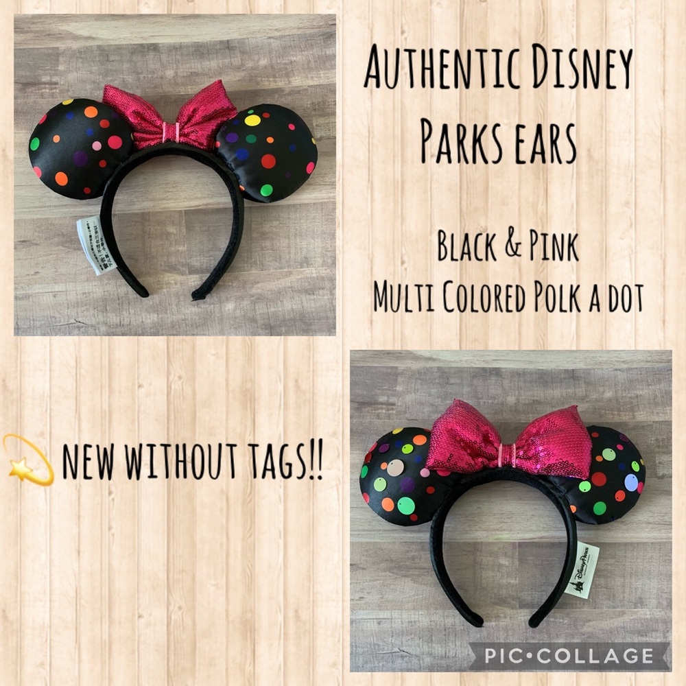 Authentic Disney Park Ears: Black & Multi Colored Polk a Dot Sequence